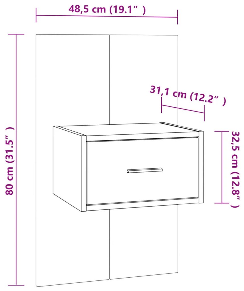 Mesa de cabeceira montagem na parede carvalho fumado