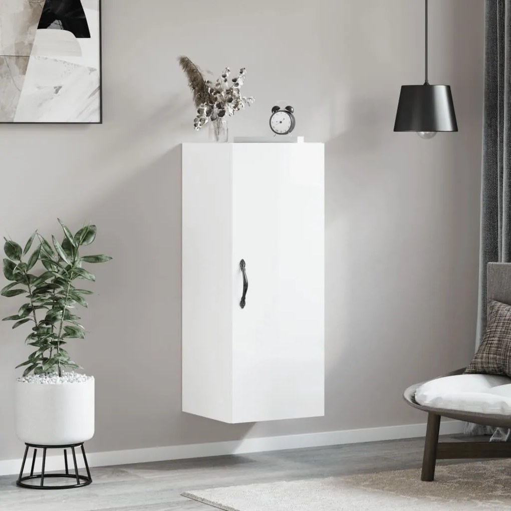 vidaXL Armário parede 34,5x34x90 cm derivados madeira branco brilhante