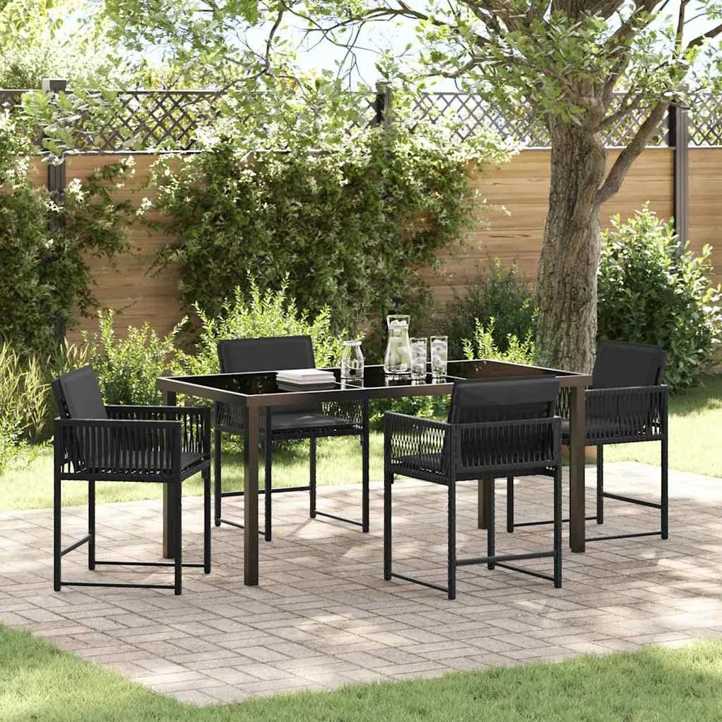 vidaXL Conjunto de Jantar para Jardim 5 pcs Preto vime PE
