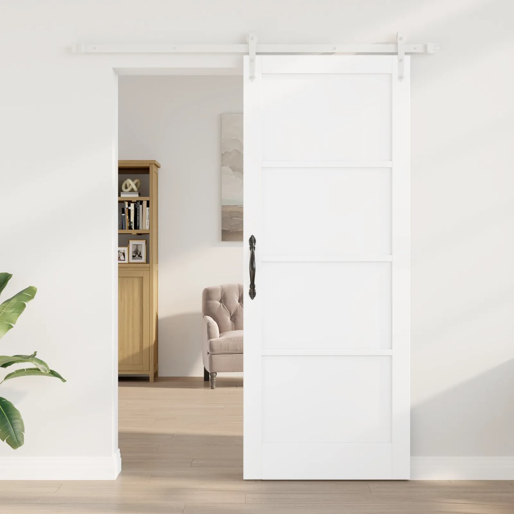 Porta Deslizante vidaXL com Conjunto de Ferragens Branco 83x211 cm Mad