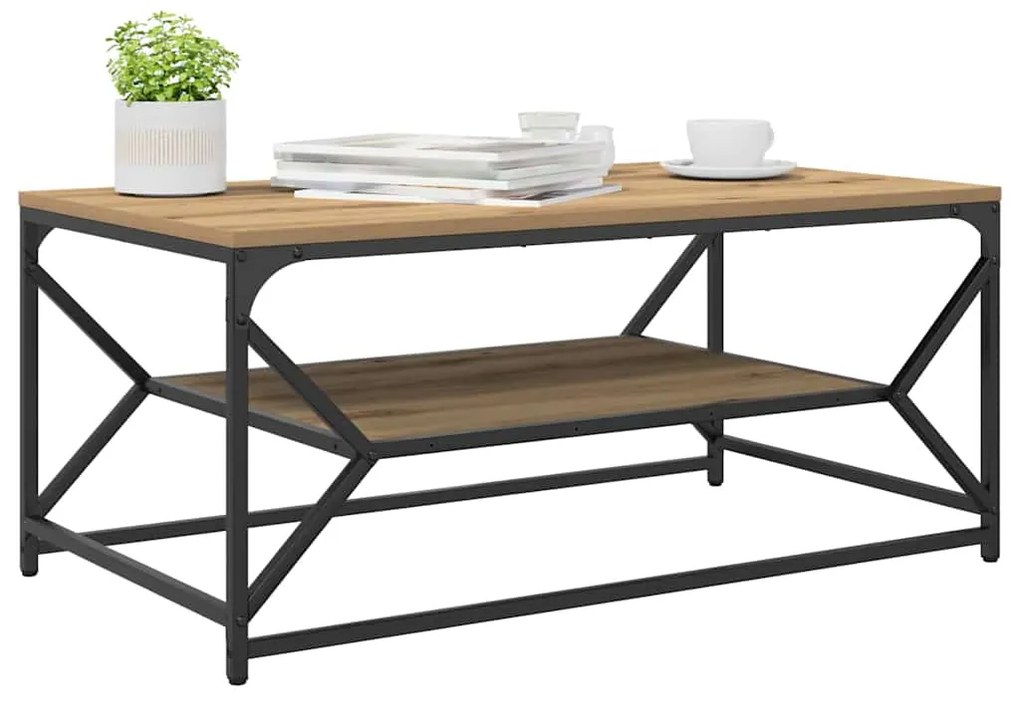 Mesa de Centro vidaXL com Prateleira em Carvalho Artesanal 90x50x40 cm