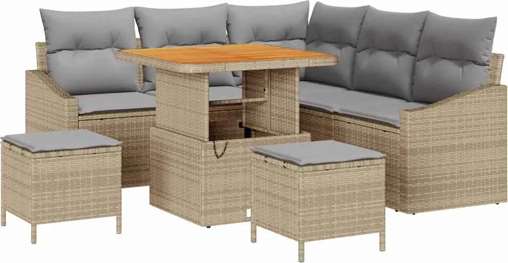 vidaXL Conjunto de Sofá de Jardim 8 pcs Bege Rattan Sintético