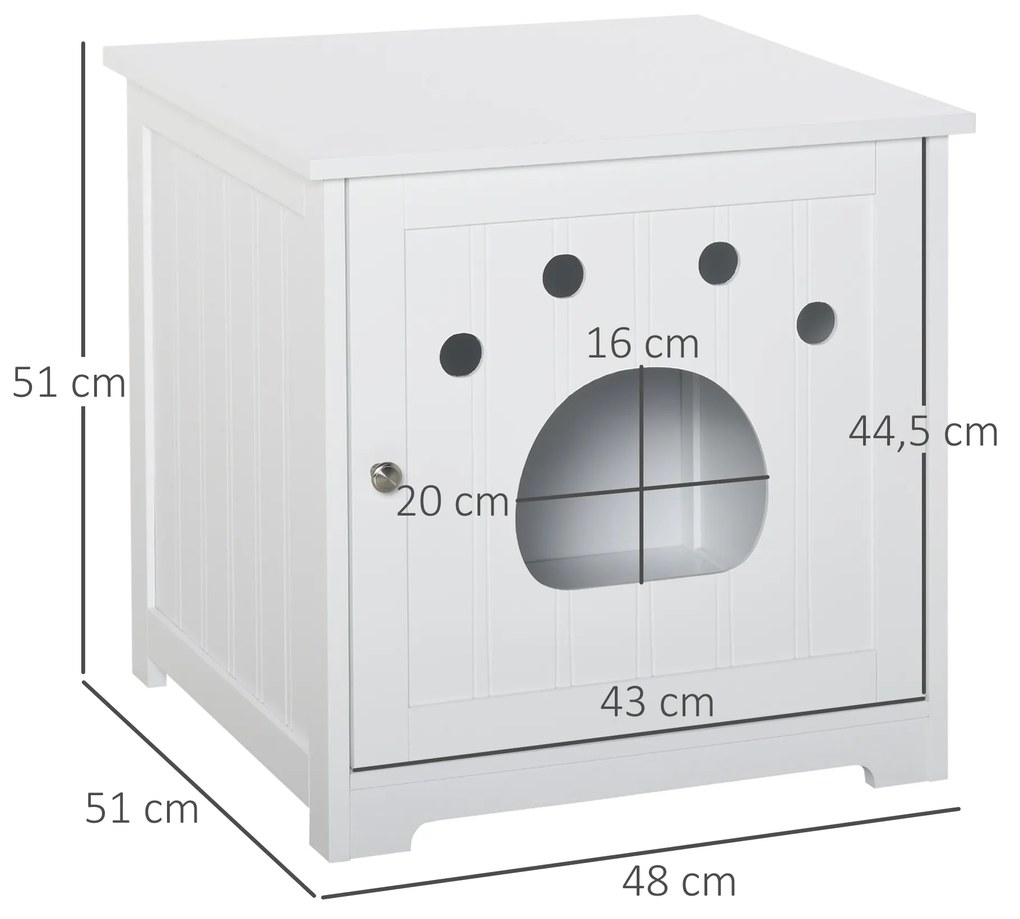 Casa para Gatos de Madeira Caixa de Areia para Gatos com Porta e Entrada em Forma de Garra para Descansar 48x51x51cm Branco