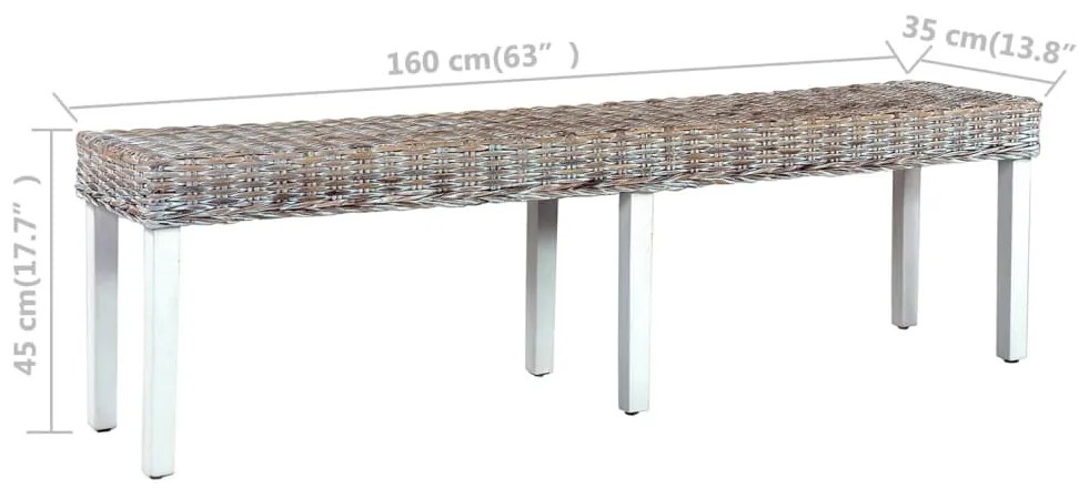 Banco 160cm vime Kubu natural e madeira mangueira maciça branco