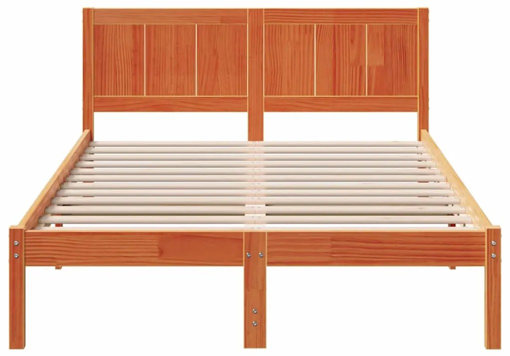Estrutura de Cama de Madeira de Pinho Encerada Castanho