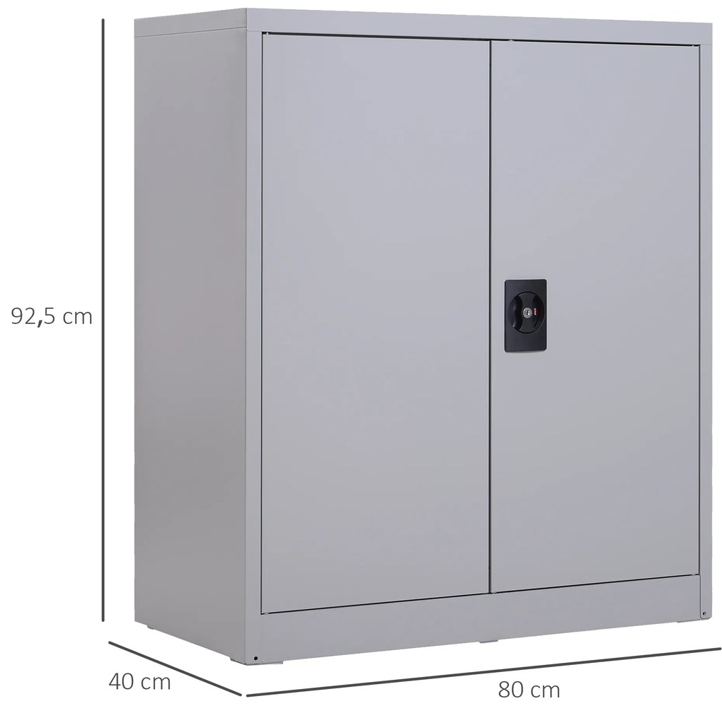 Armário de Escritório Metálico com 2 Portas Fechadura Prateleira Ajustável Armário Metálico 80x40x92,5 cm Cinza