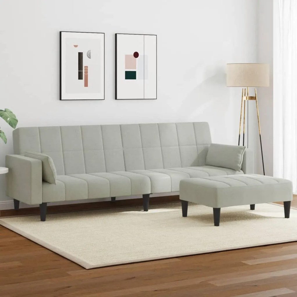 vidaXL Sofá-cama 2 lugares c/ apoio de pés veludo cinza-claro