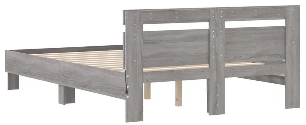 Estrutura cama c/ cabeceira/luzes LED 120x200cm cinzento sonoma