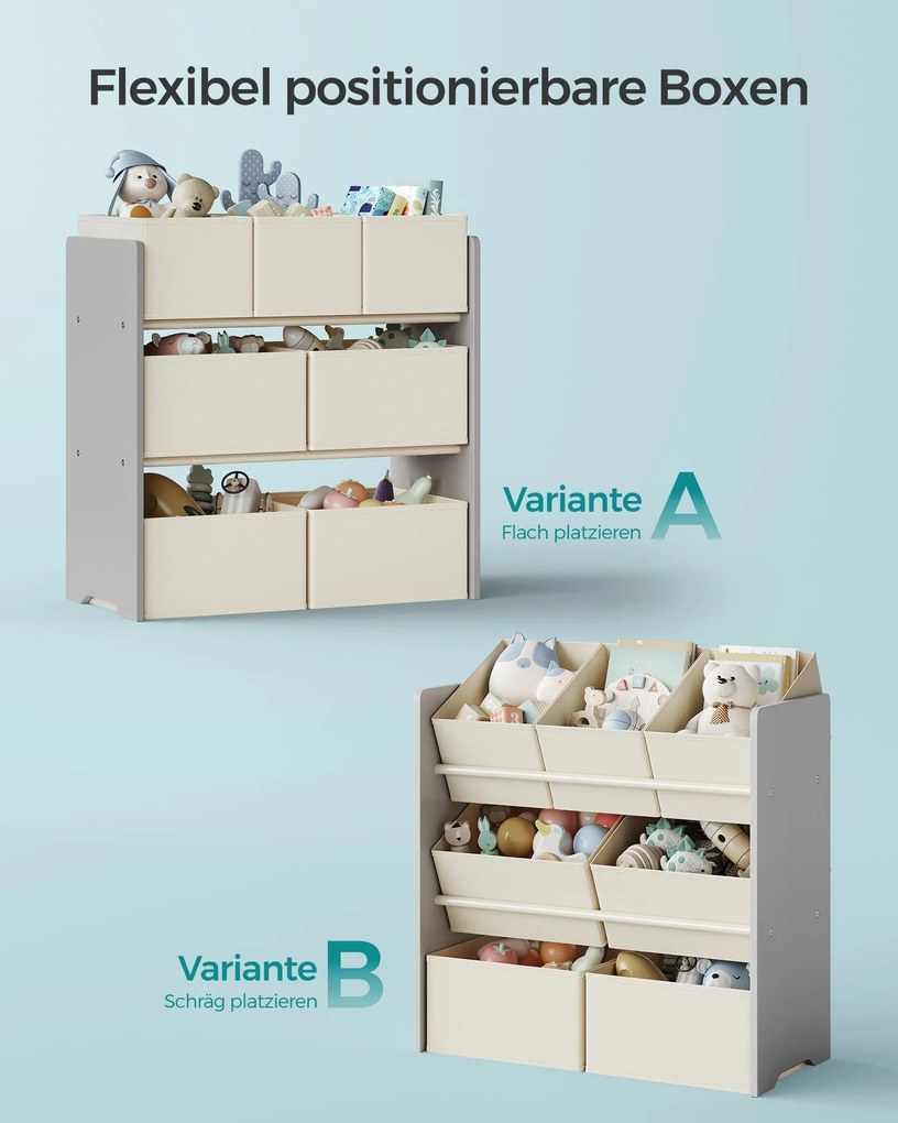 Estante para crianças com 7 caixas de arrumação em tecido não tecido 29,5 x 62,5 x 60 cm Cinzento