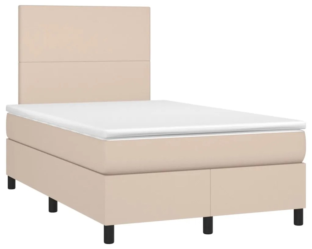 Cama box spring c/colchão/LED 120x200cm couro artif. cappuccino