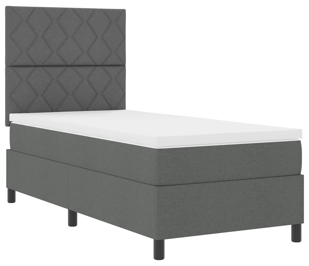 Cama Box Spring com Colchão & Luz LED Cinza Escura 90x200 cm Tecido