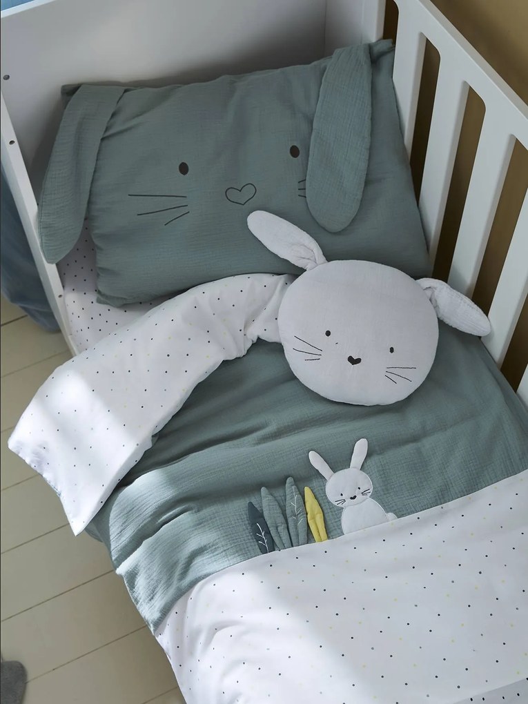 Capa de edredon, para bebé, tema Coelho verde verde medio liso com motivo