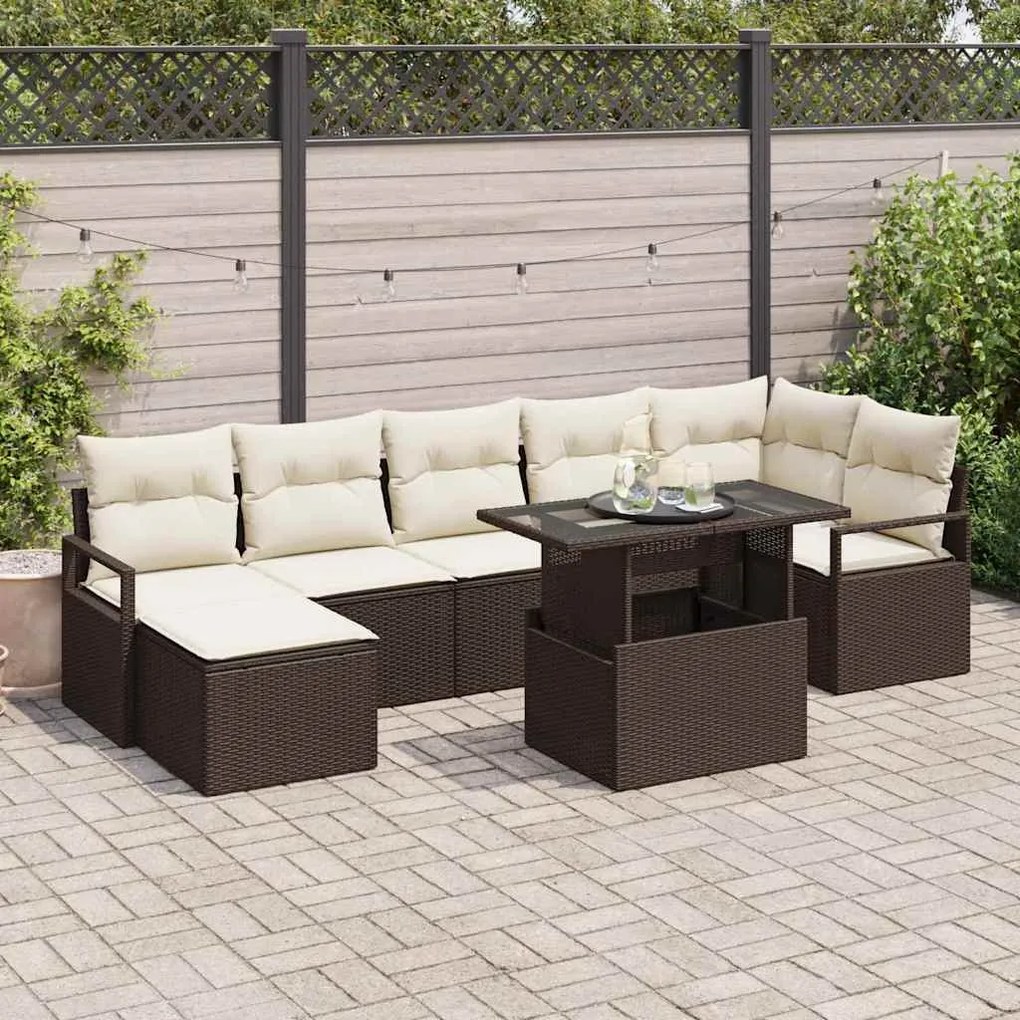 vidaXL Conjunto de Sofás de Jardim com 8 Peças e Almofadas em Rattan Poliéster Castanho.