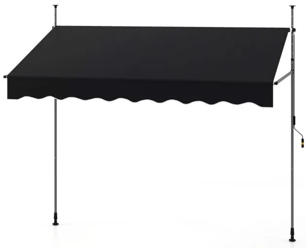 Toldo retrátil manual 2,5 m x 3 m Toldo exterior com altura ajustável Manivela e sem perfuração para janela Porta Terraço Preto