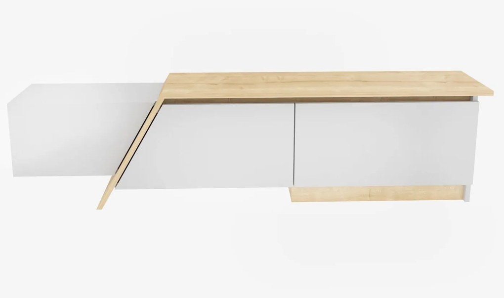 Móvel de TV PRUDENCE – 180x45x35 cm – Bilaminado Branco com Carvalho –
