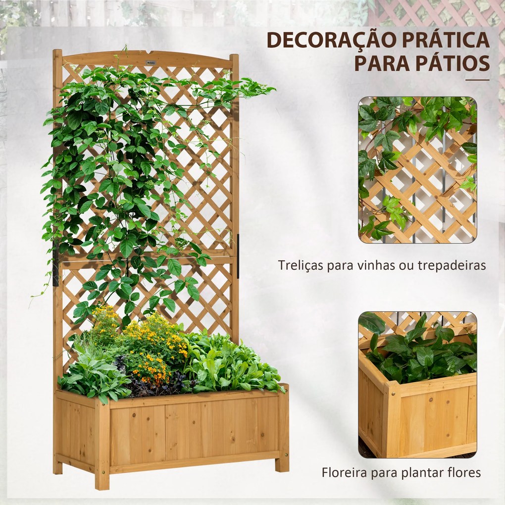 Outsunny Floreira de Jardim com Treliça Caixa de Plantio com Suporte para Plantas Trepadeiras para Cultivo de Plantas Flores para Pátio Terraço Varanda 90x45x180cm Madeira
