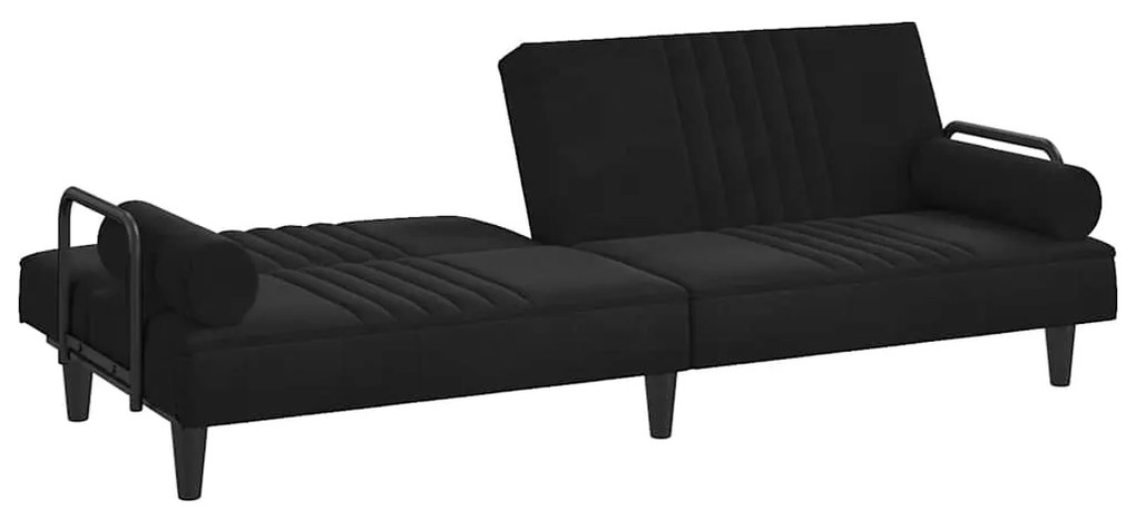 Sofá-cama com apoio de braços veludo preto