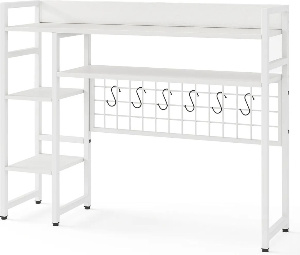 Estante de secretária sobre mesa com 4 níveis e compartimento aberto na parte traseira, 6 ganchos  94 x 25 x 73,5 cm branca