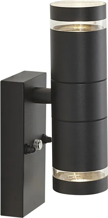 Candeeiro de Parede Exterior Moderno Preto 2-Luzes IP44 com Sensor Crepuscular - Dubbla