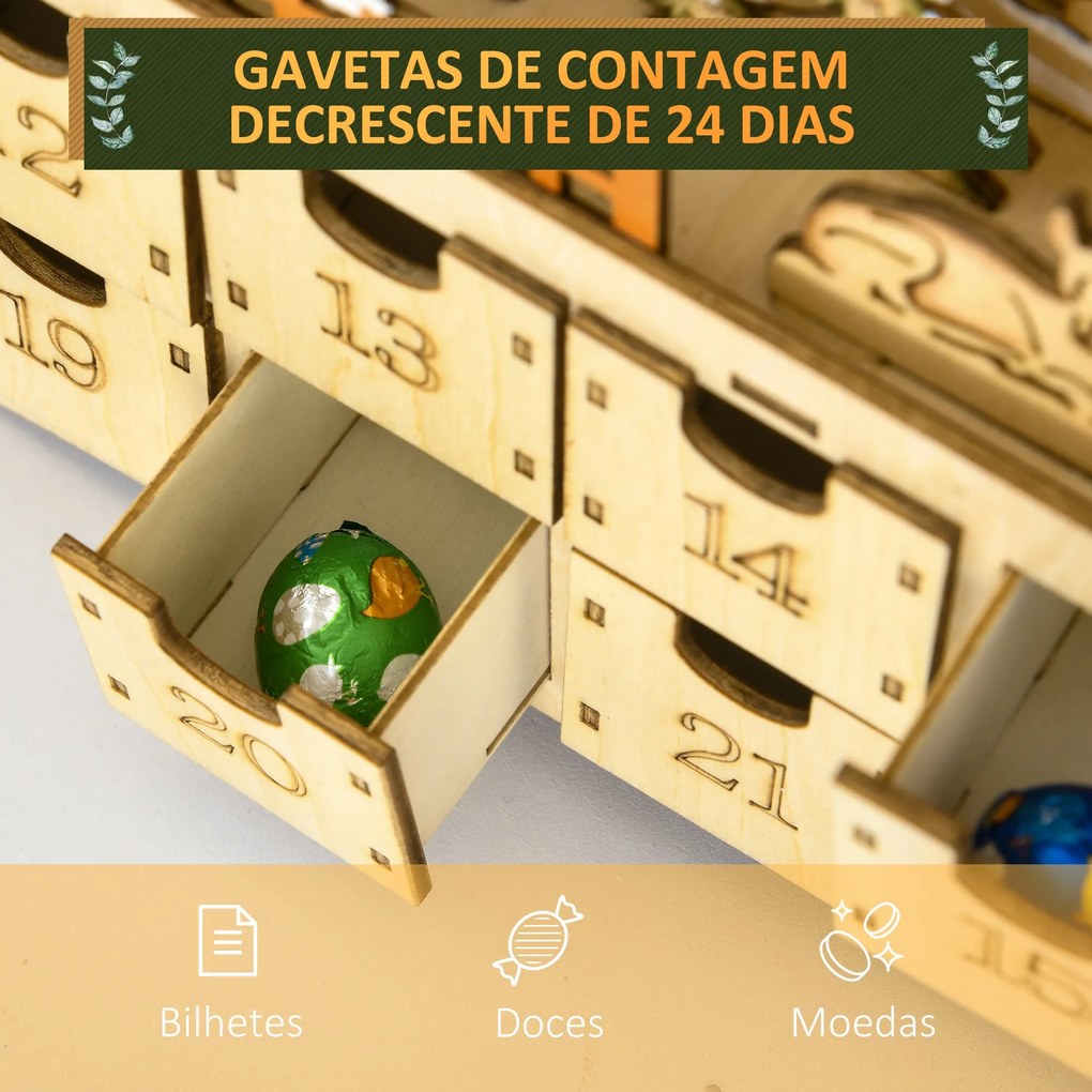 Calendário de Advento com Iluminação LED e 24 Gavetas de Contagem Regr
