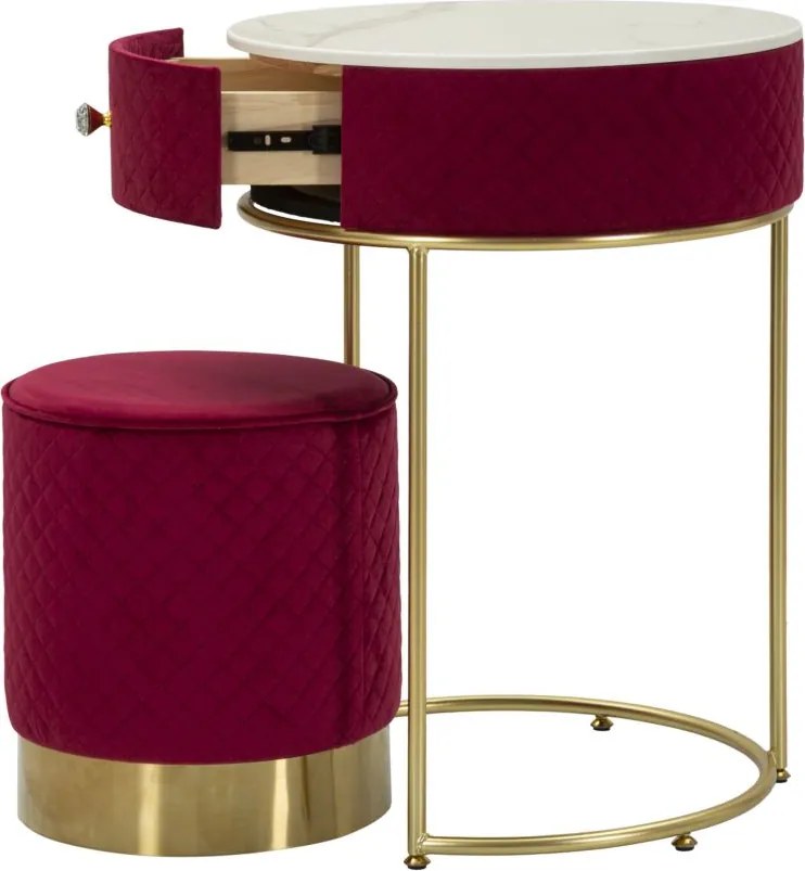 MESA DE CABECEIRA/TOCADOR COM PUFF Ø 52x70 - 36x39 CM VERMELHO E DOURADO