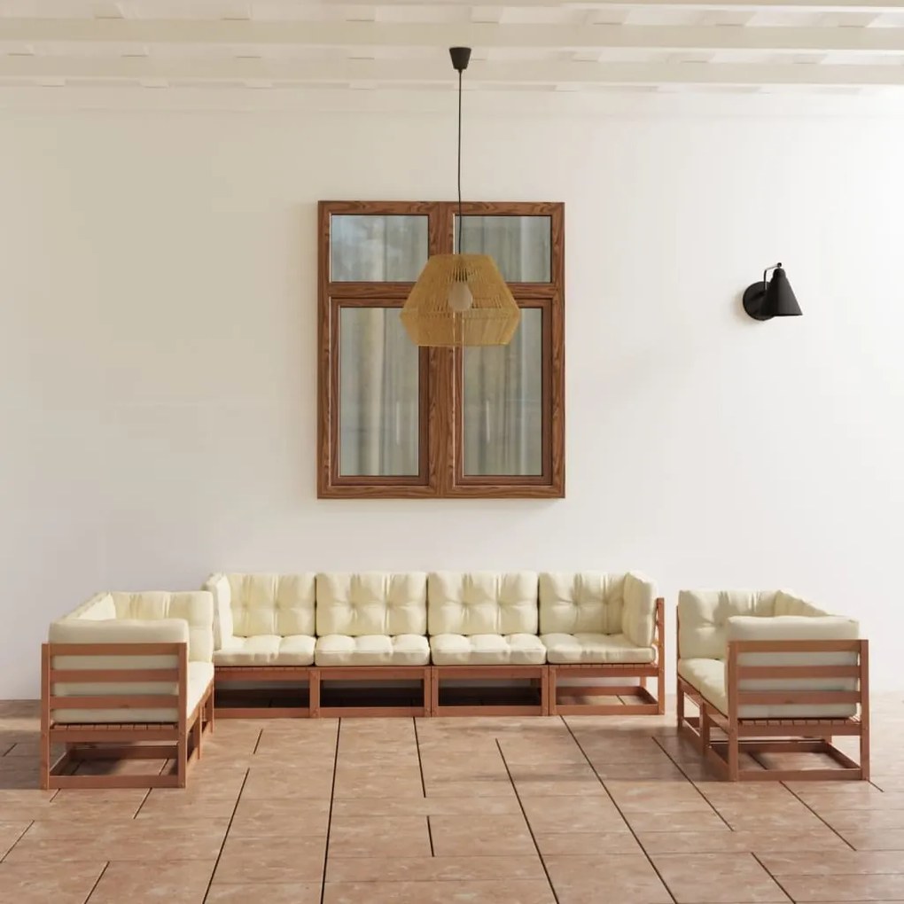 vidaXL 8 pcs conjunto lounge de jardim com almofadões pinho maciço