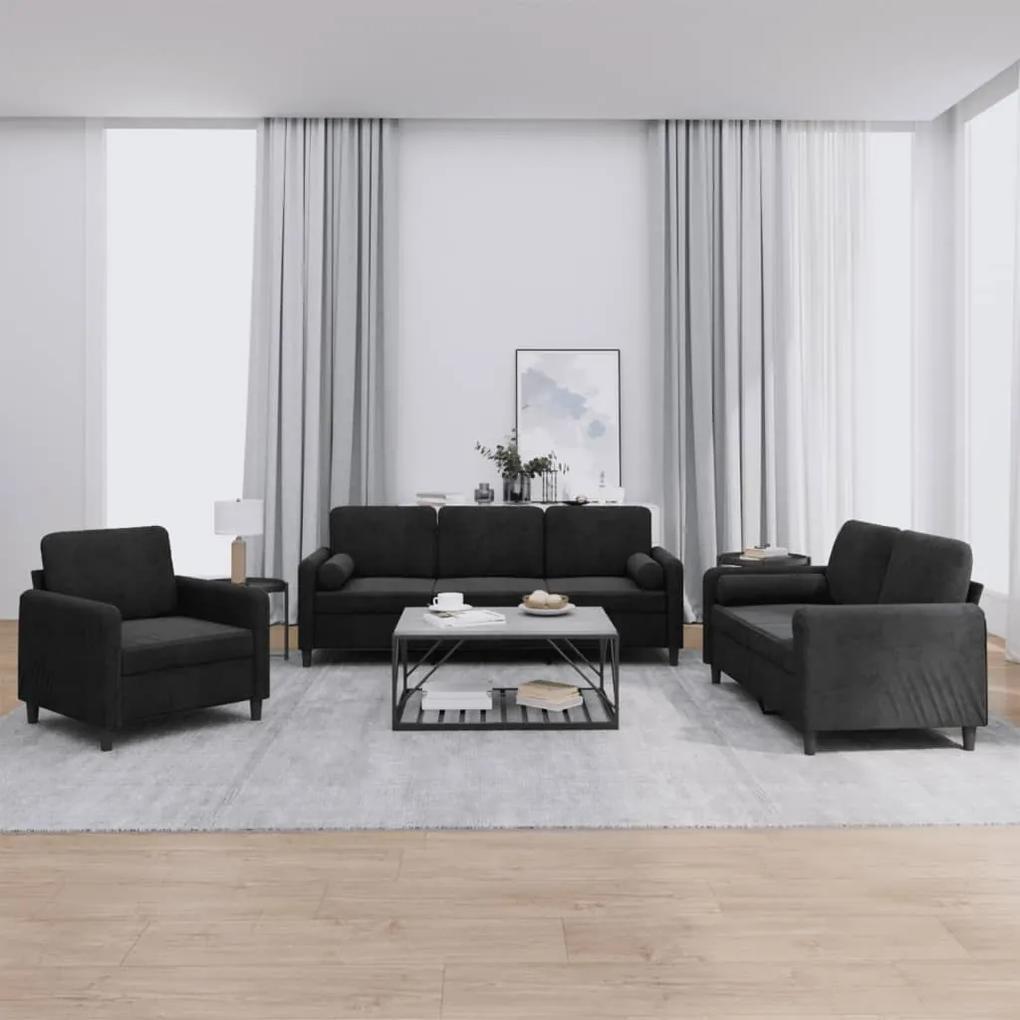 3 pcs conjunto de sofás com almofadas veludo preto