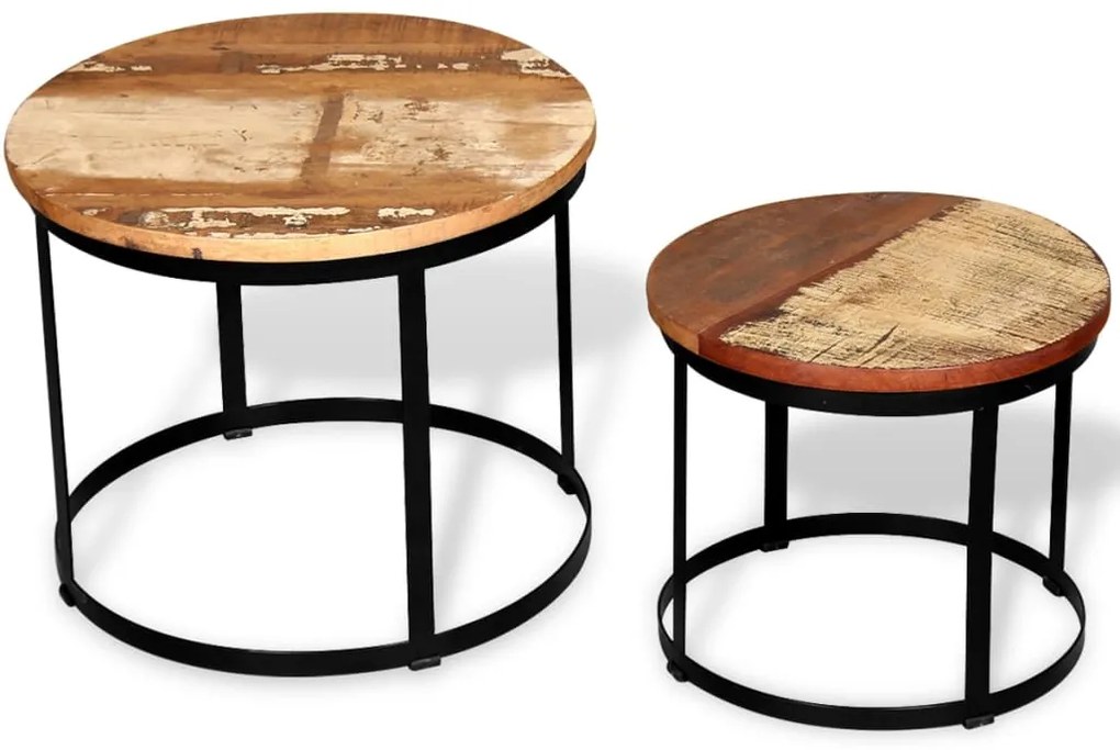 Conjunto mesa centro redonda madeira reciclada 2 pcs 40cm/50cm