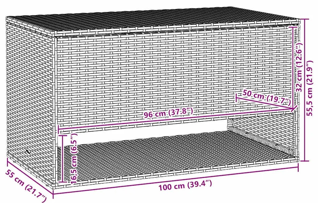Caixa para almofadões de exterior 100x55x55,5 cm vime PE bege