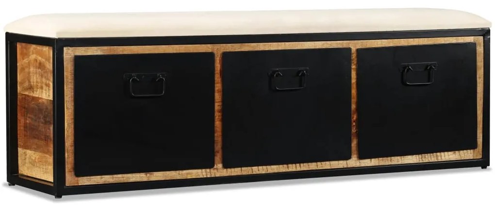 244581 vidaXL Banco armazenamento com 3 gavetas mangueira maciça 120x30x40cm
