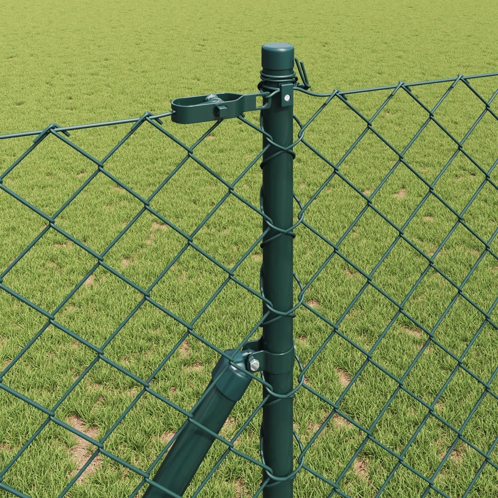 Cerca de Corrente com 7 Postes 1,2x10 m Aço Galvanizado Verde