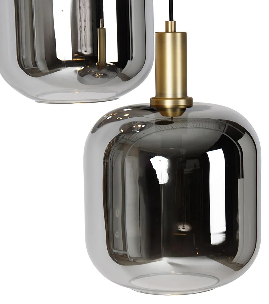 Candeeiro de suspensão preto com dourado e vidro fumê incl. 3 PUCC - Zuzanna