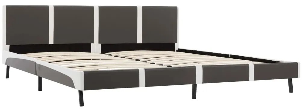 Estrutura de cama 180x200 cm couro artificial cinzento e branco