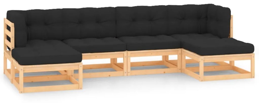 vidaXL 6 pcs conj. lounge jardim c/ almofadões antracite pinho maciço