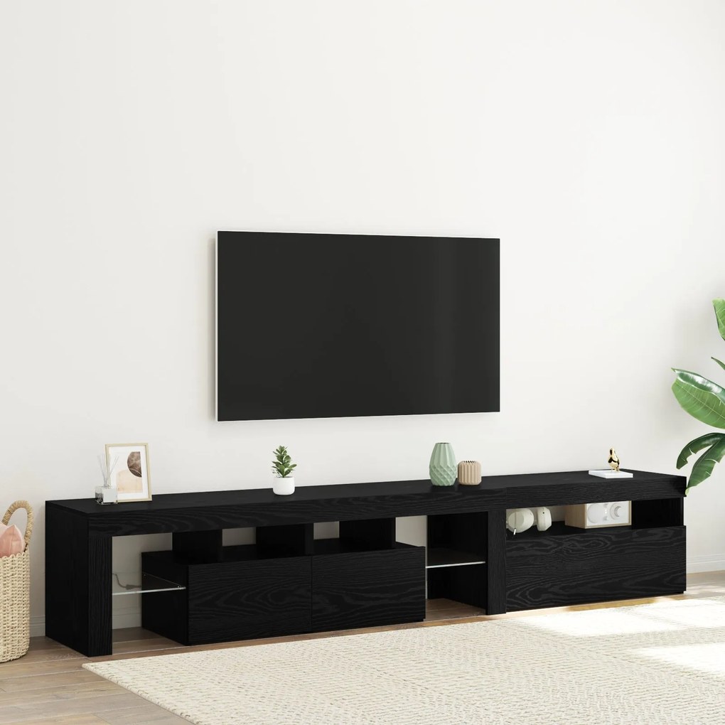 Armários para TV vidaXL 2 pcs com Luzes LED Carvalho Preto Madeira Eng