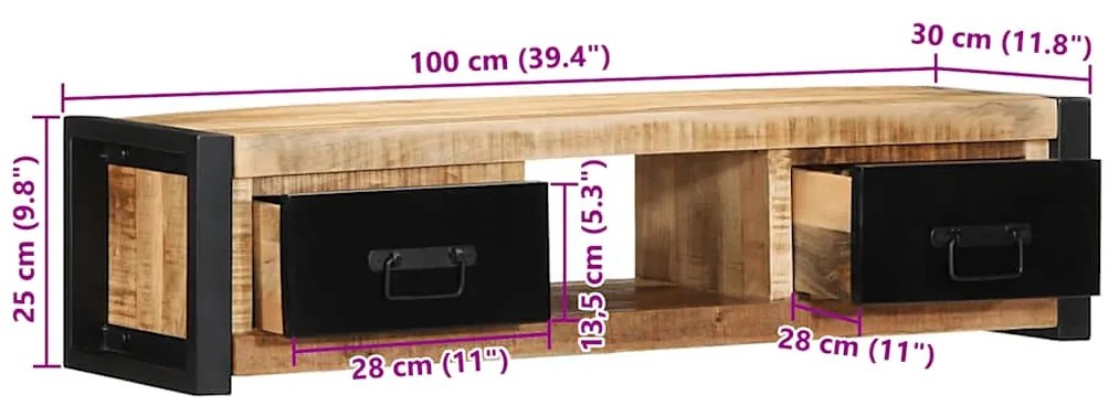 Móvel de TV 100x30x25 cm madeira mangueira áspera maciça