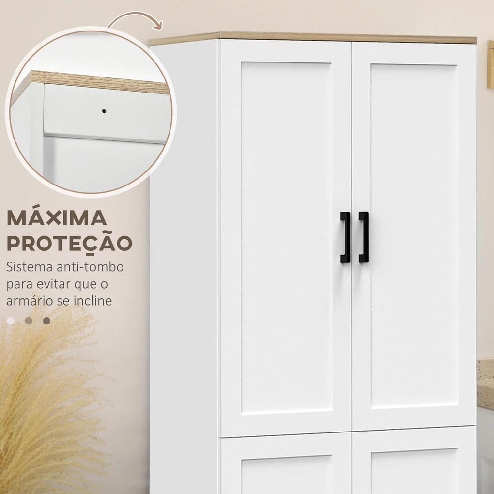 Armário de Cozinha com 4 Portas e Prateleiras Ajustáveis Anti-Tombo 60x30x170,5 cm Branco