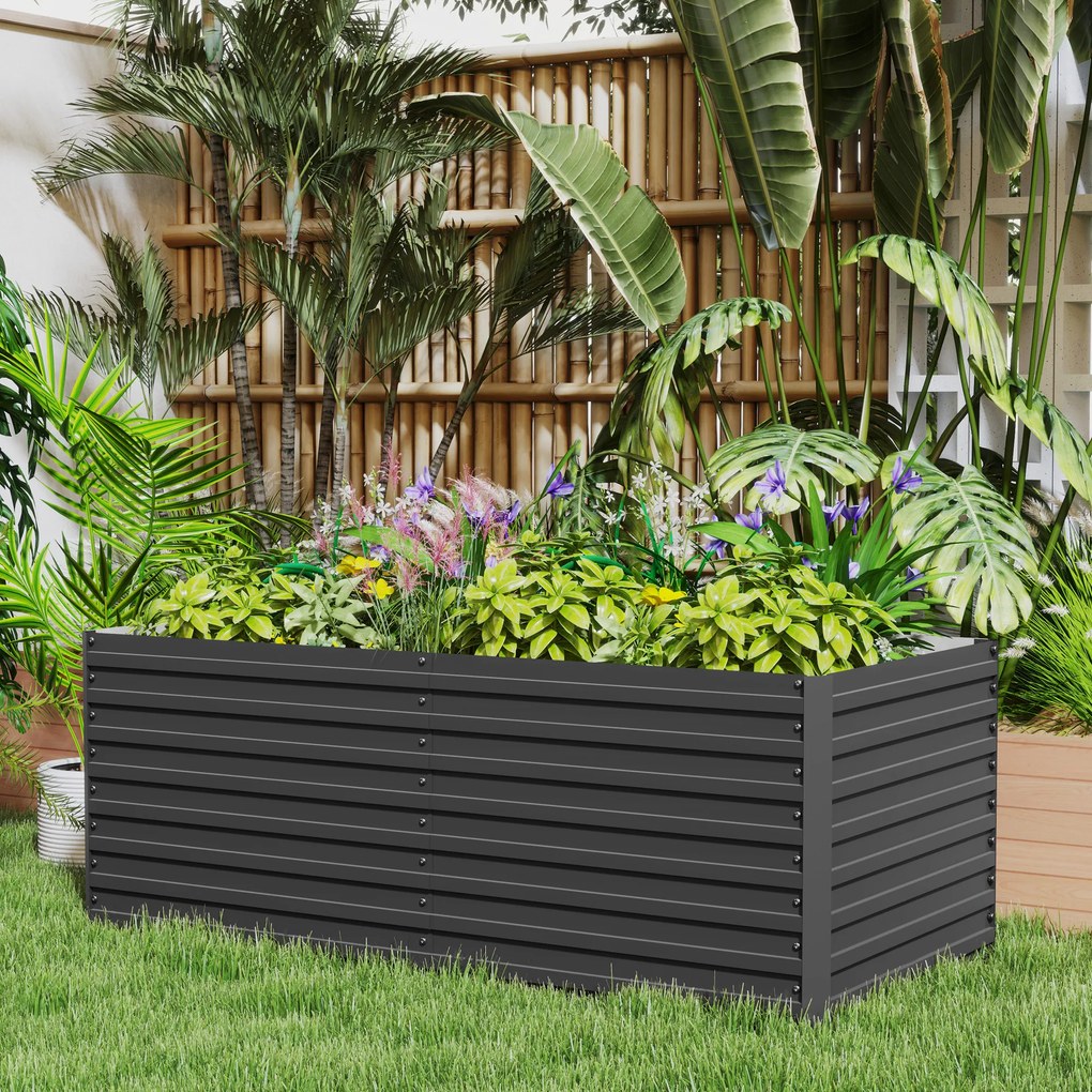 Floreira jardim 160 x 80 x 60 cm elevada galvanizada retangular para exterior - fundo aberto cinzenta
