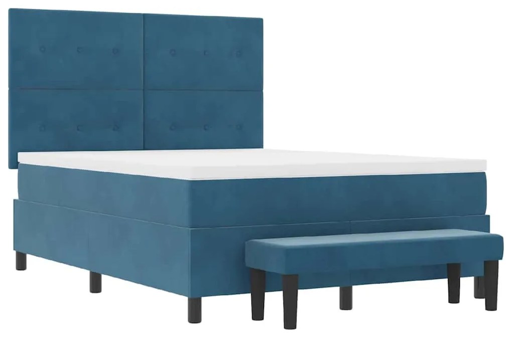 Cama Box Spring com Colchão & Banco Azul Escuro 140x190 cm Veludo
