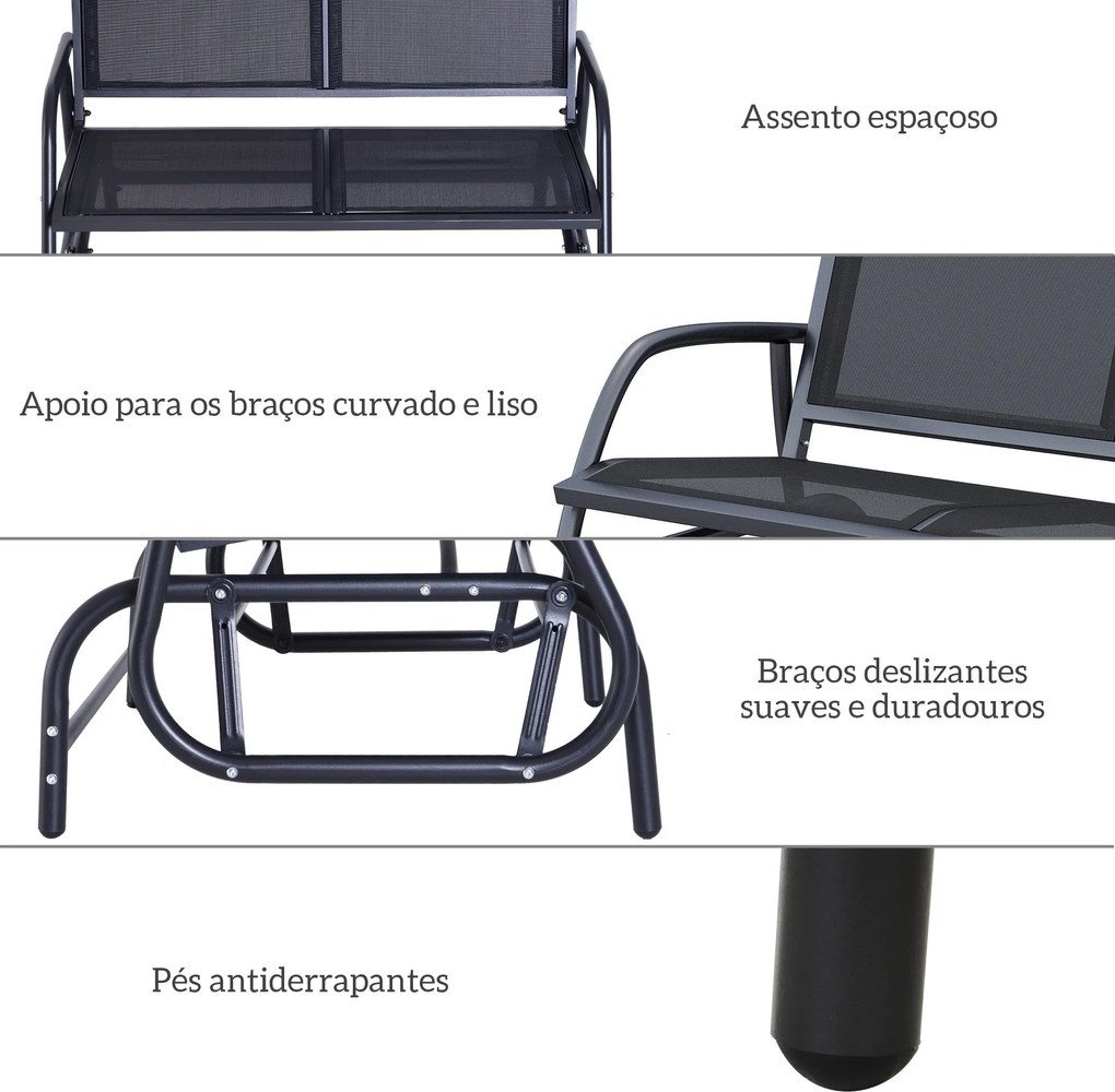 Baloiço de 2 Lugares Cadeira de Balanço de Jardim Tubo de Metal e Teci