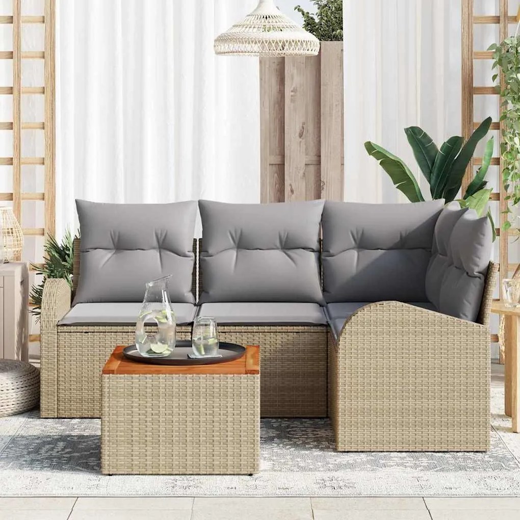 Conjunto de Sofá de Jardim 5 Peças com Almofadas em Rattan Sintético B