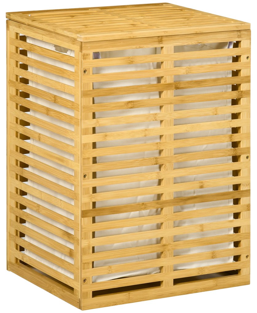 HOMCOM Cesto de Roupa em Bambu com Saco em Tecido Amovível e Tampa 44x37x62,5 cm | Aosom Portugal