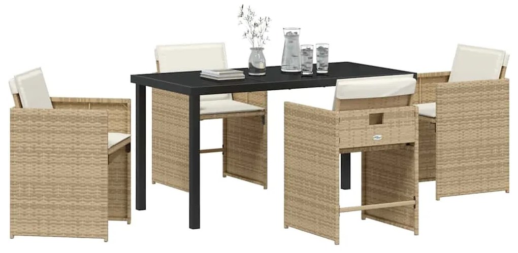 Conjunto de Jantar de Jardim de 5 Peças com Almofadas Bege Rattan PE