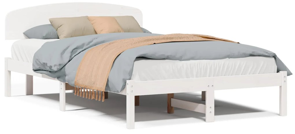 Estrado de Cama com Cabeceira Branco 140x190 cm Madeira Pinho