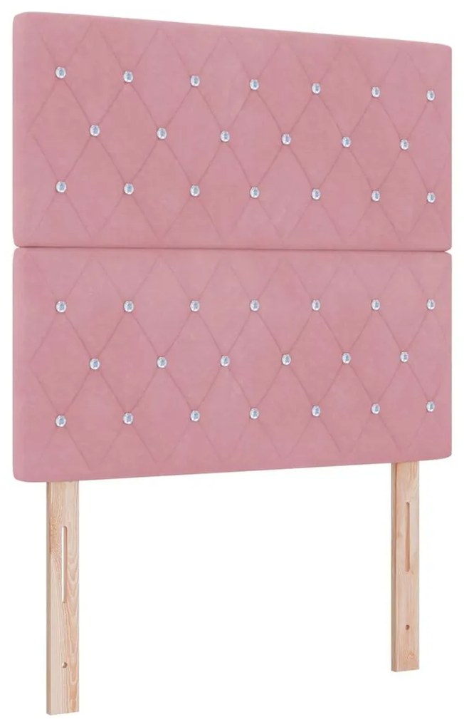 Cama Box Spring com Colchão e LED Rosa 90x190 cm Veludo