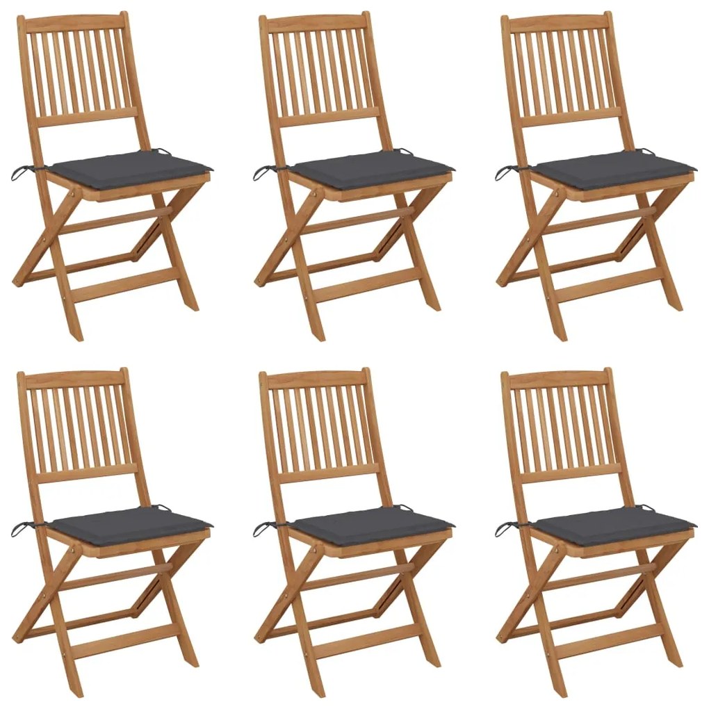 vidaXL Cadeiras de jardim dobráveis c/ almofadões 6 pcs acácia maciça