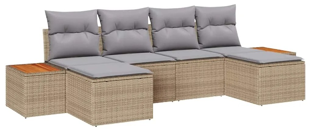 Conjunto de Sofá Jardim 6 Peças com Almofadas Bege Vime PE Acácia