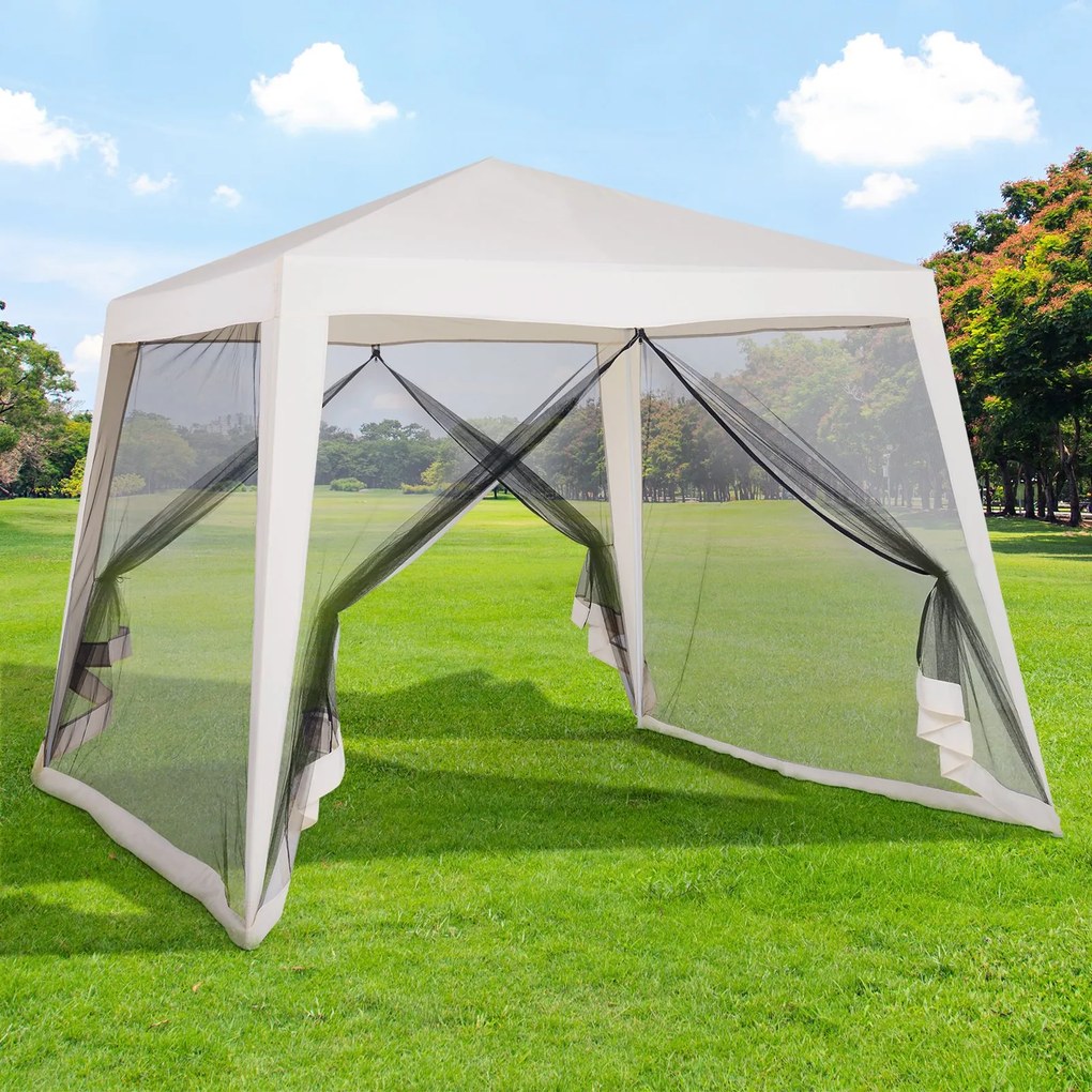 Outsunny Tenda de Jardim 3x3m Tenda com 4 Partes Laterais Rede Mosquiteira com Zíper Proteção UV para Patio Bege