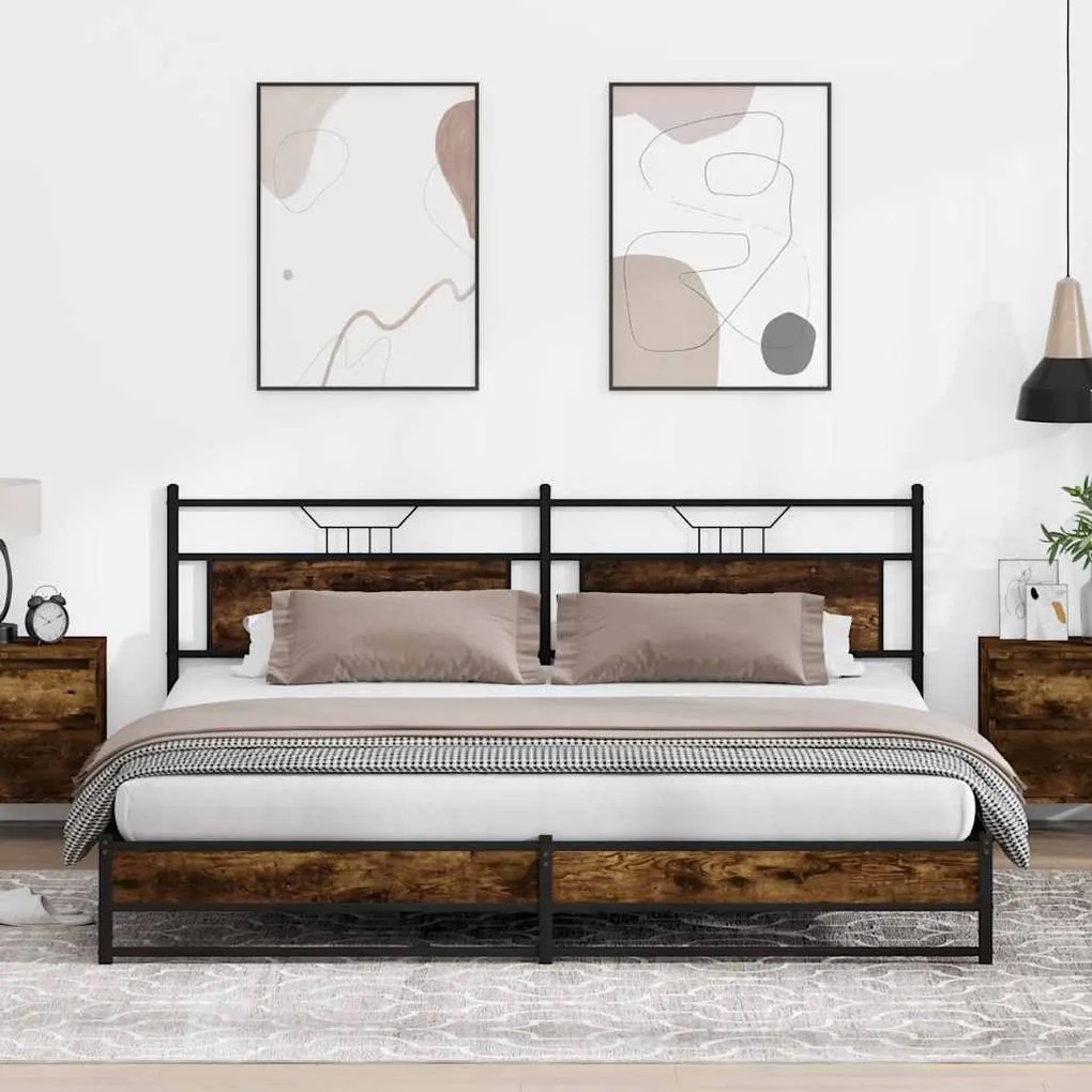 Estrutura de cama sem colchão 193x203cm metal carvalho fumado