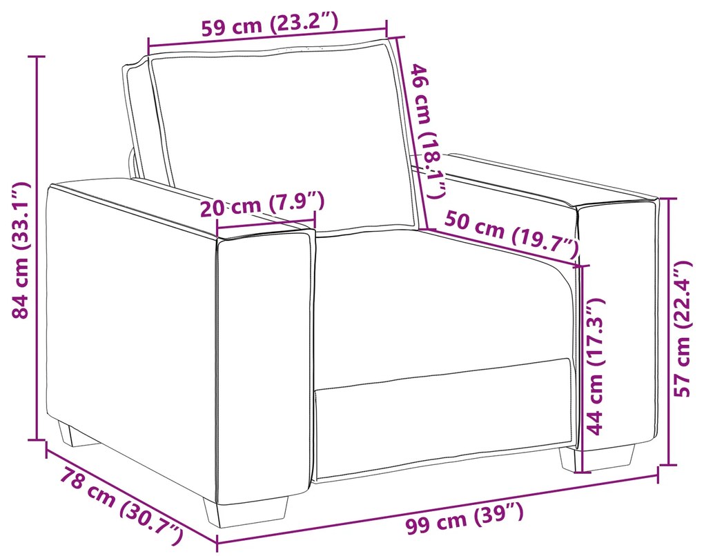 Cadeira de sofá vidaXL Cinza 59 cm em Couro Sintético
